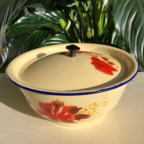 Enamelware Pot & Lid, And Red Speckled Saucepan - Picture 2 of 14